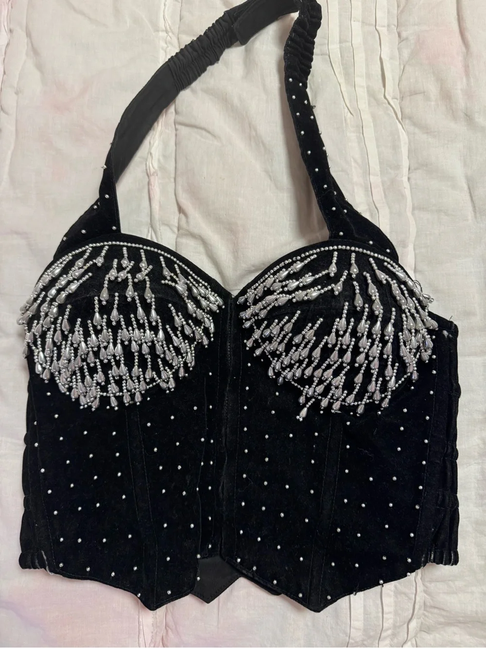 vintage y2k bra top blouse velvet with gem detail fashion fantasy brand size L